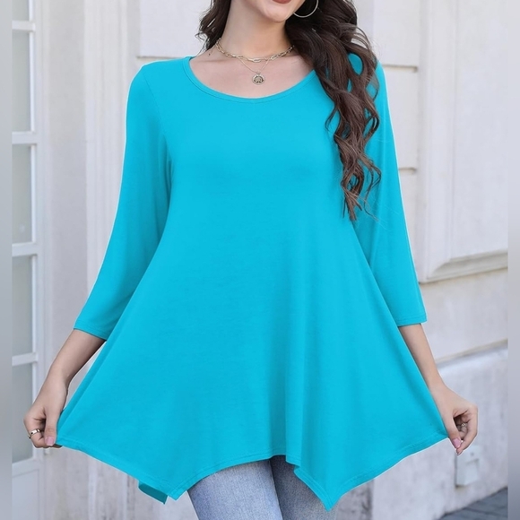 Women's 3/4 Sleeve Casual Flowy Loose Fit Swing Top Tunic, Lake Blue 3X - Picture 3 of 8